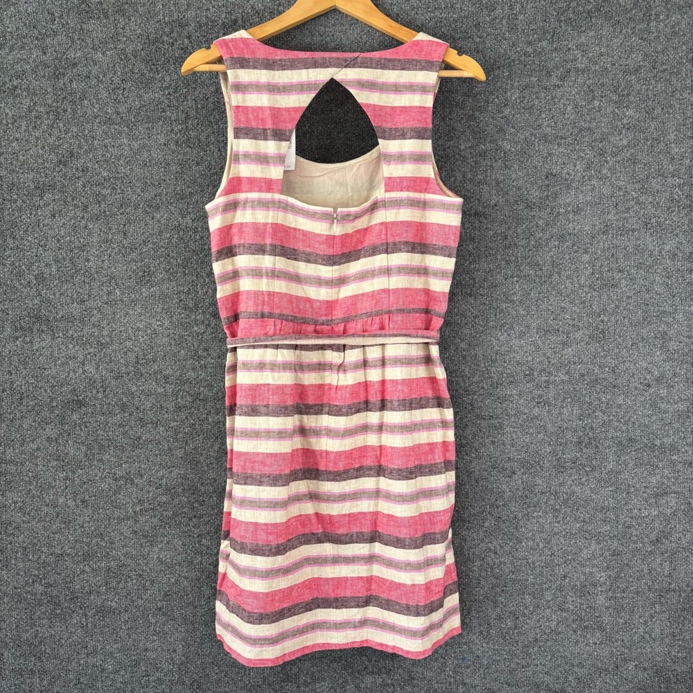 Ann Taylor Loft Womens Cut Out Back Linen Blend Striped Dress Size 8 Beige Pink - Picture 2 of 8